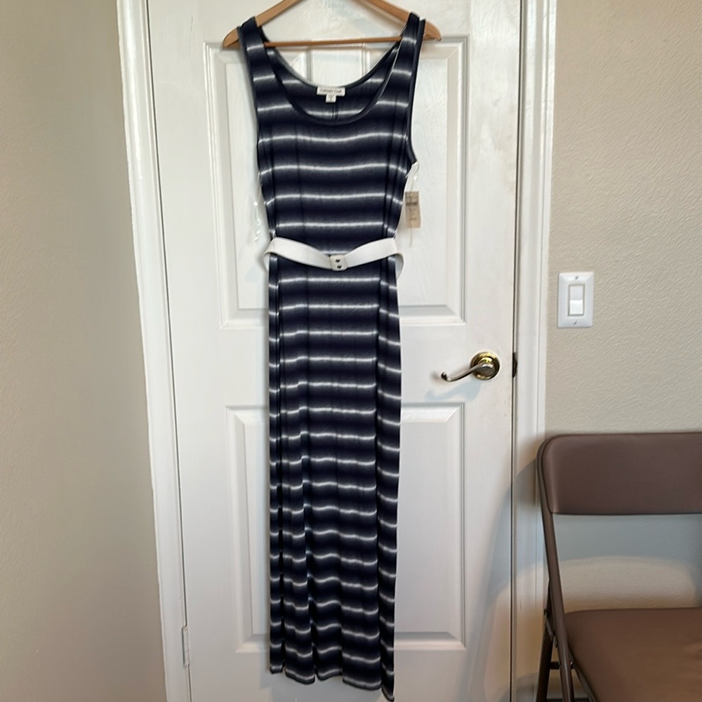 NWT Coldwater Creek Long maxi dress.   Size 10. Blue & White stripe Belted